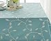 Tina Cotton Linen Tablecloth Leaf Embroidered Table Cover for Dinner Kitchen Blue, 52"x70"