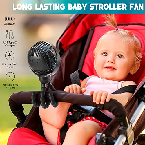 Snawowo Upgraded 4000Mah Baby Stroller Fan, 360°Rotation Mini Portable Fan With Flexible Tripod Clip On Stroller Treadmill Bike Crib Car Seat, Usb Or Battery Powered Handheld Personal Fan (Black) #TOP3