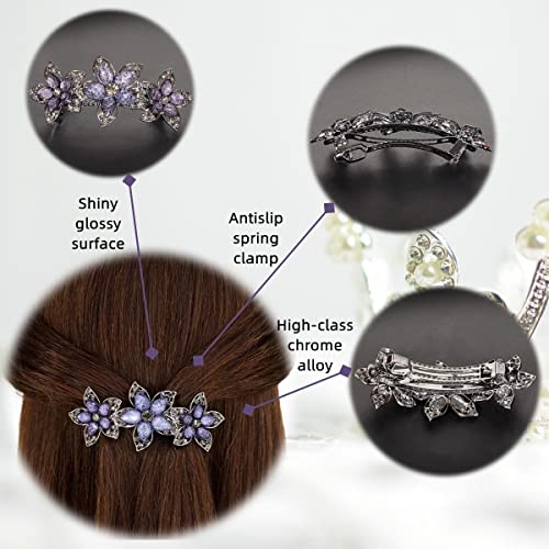 Metal Hair Clips, Antique Crystal Hair Barrette, Purple Rhinestone Pearl Hair Clip, Flower Diamante Hair Slides, Bridal Wedding Hairpins Head Pieces, Jewelry Hair Accessory For Girls Women #TOP1