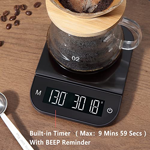 Bomata Coffee Scale With Auto-Timer, 0.1G/3Kg, Rechargeable, With Auto Mode For Pour Over Coffee And Espresso, Drip Detection, Metal Stainless Steel Platform, Led Display, Manual Mode #TOP2