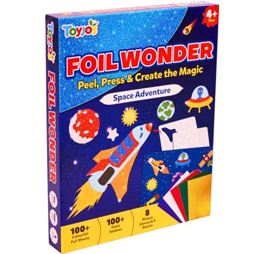 Image of TOYJOS Space Adventure Foil Art Kit for Kids 220+ Pieces No Mess DIY Craft Kit Creative Activity Play Set with Foil Sheets Stickers & Canvases Educational Gift for Boys Girls 4 to 9 Years