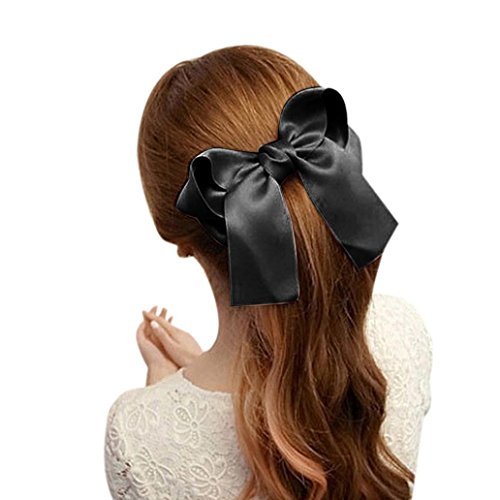 Coromose Women Girls Cute Large Big Satin Hair Hair Clip Boutique Ribbon Bow (Black)