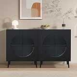 QHITTY Glass Sideboard Buffet Cabinet, Simple Accent Kitchen Storage Cabinet Modern Console Table TV