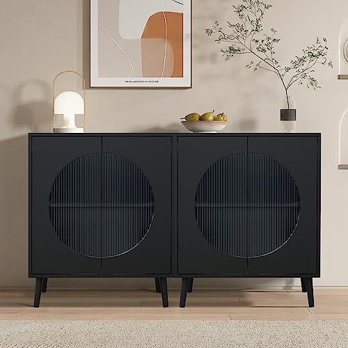 Qhitty Glass Sideboard Buffet Cabinet, Simple Accent Kitchen Storage Cabinet Modern Console Table Tv Stand With Adjustable Shelves For Living Room, Dining Room, Bedroom (Black) #TOP10