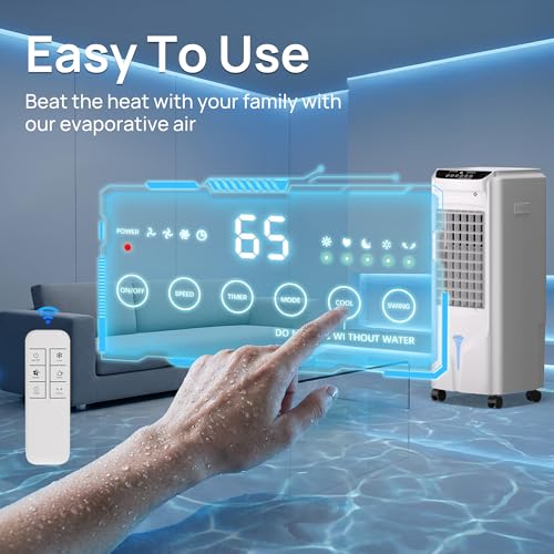 Image of YEW Evaporative Air Cooler,1800CFM Swamp Cooler Air Conditioner with 4.2 Gal Tank,Windowless Swamp Cooler with Remote,3 Speeds,12H Timer,Fans that Blow Cold Air for Bedroom Indoor Office,White