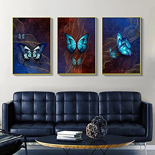 Art mural abstrait papillon scandinave : créez une ambiance sereine avec 3 toiles salon 50x70cm
