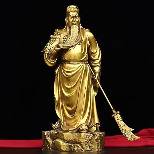 Dytartzx Pure Copper Guan Gong Statue, Handmade Wu CAI Shen (God of Wealth) Sculpture - Feng Shui Lucky Decor for Home Office, Protective Guan Yu Figurine, for Business