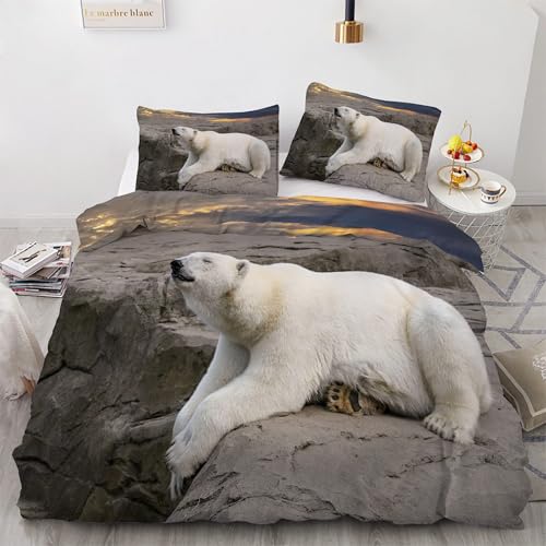 Parure de lit ours blanc avec housse de couette 160x200 en microfibre zippée - 2