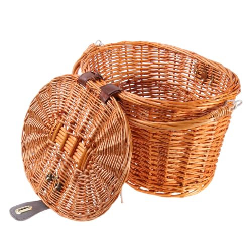 Wicker Front Bike Basket with Lid and Handle for Commuting