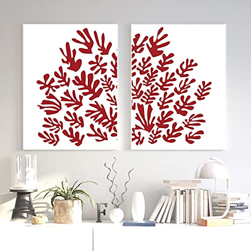 Toile Matisse feuilles de corail rouge pour reveiller la decoration murale de votre salon