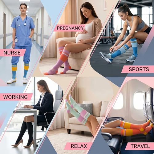 Image of fenglaoda Compression Socks for Women Men 3 Pairs Graduated Compression Support Circulation Socks for Nurses