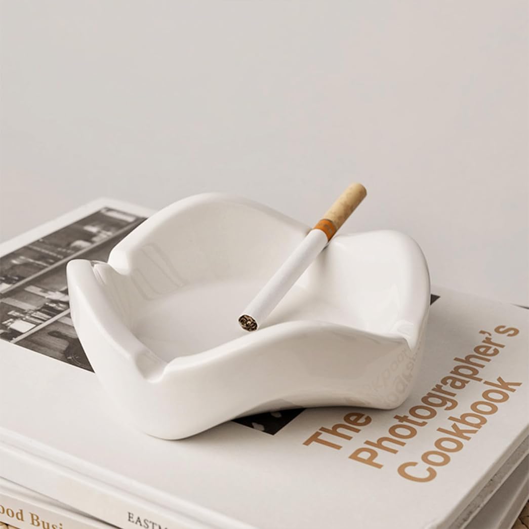 GVILTY Moderni Posacenere di Sigaretta in Ceramica per Esterni al Chiuso, Tavolo da Tavolo da Posacenere per Sigarette, Tavolo Antidolello Antivento Decorativo Posacenere D White