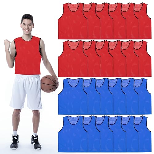 24 Pcs Nylon Mesh Scrimmage Team Practice Vests Pinnies Jerseys for Children Youth Sports Basketball Soccer Football
