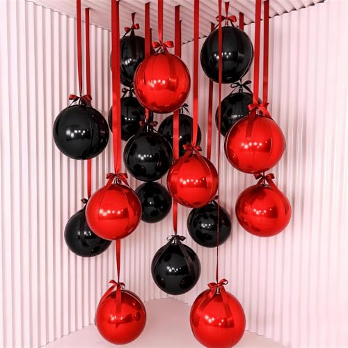 Image of 9 Pcs Black Red Round Foil Balloons Halloween Balloon | 22 In Black Metallic Dark Deep Red 4D Ball Balloon for Vampire Scary Killer Night Grad Birthday Anniversary Party Decor