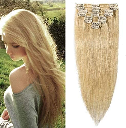Clip in Hair Extension Human Hair 8 Pcs Full Head - 100% Real Remy Hair Straight Standard Weft (13"-80g, #2 Dark Brown)