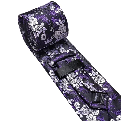Image of Barry.Wang Men Tie Set Floral Paisley Silk Necktie Pocket Square Cufflinks Formal Wedding Party Business