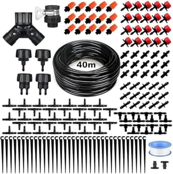 132FT Greenhouse Micro Drip Irrigation Kit, 164PCS Garden Automatic Watering System with 1/4” Blank Distribution Tubing Hose Adjustable Nozzle Emitters Sprinkler for Garden Landscape Flower Bed Patio