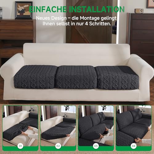 OHSIO Sofa Überzug – Elastischer & Waschbarer Sofabezug, Weicher Langlebiger Couchbezug für Sitzkissen & Wohnzimmermöbel(Dunkelgrau, 1x Rückenlehnenbezug)