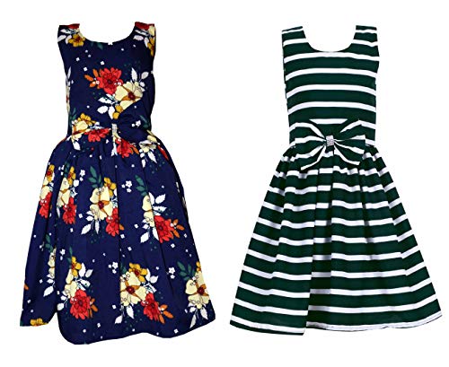 Image of Casual Frock for Baby Girls,Blue Printed and Olive Printed,Pack of 2