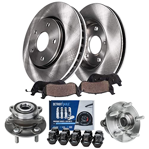 Image of Detroit Axle - Front Disc Rotors Ceramic Brake Pads Wheel Hubs Bearings | w /10pc Wheel Lug Nuts Replacement for Ford Fusion Lincoln MKZ - 16pc Set