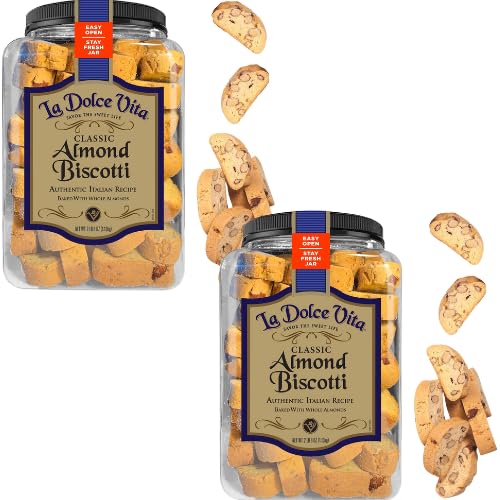 La Dolce! Vita Classic Almond Italian Biscotti Cookies, Gourmet Coffee & Tea Dipping Snack, 40 oz Jar(2pack)