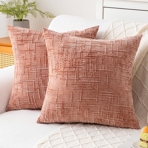 ZSkogur Decorative Throw Pillow Covers 18x18 Inch Set of 2 Soft Solid Farmhouse Chenille Couch Pillows Spring Pillow Covers for Couch Sofa Bed Living Room Home Decor Pillowcase Coral