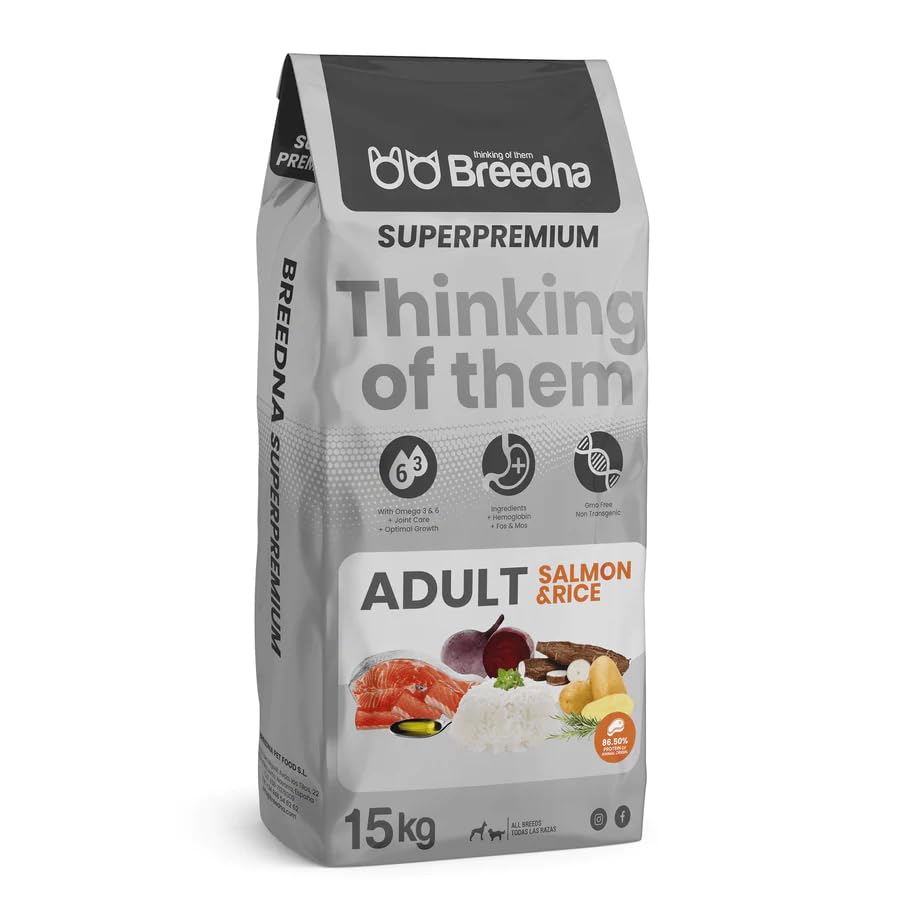 BREEDNA - Adult Salmon&Rice 15kg | Pienso para Perros Adultos con Salmón Deshidratado | Ideal para...