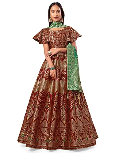 Image of PURVAJA Women's Jacquard Semi-Stitched Lehenga choli(Sitara)