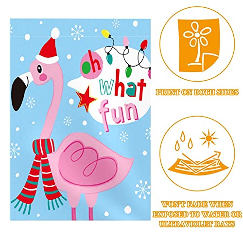 Drapeau de jardin flamant rose et flocon 30x45 cm double face en polyester pongé