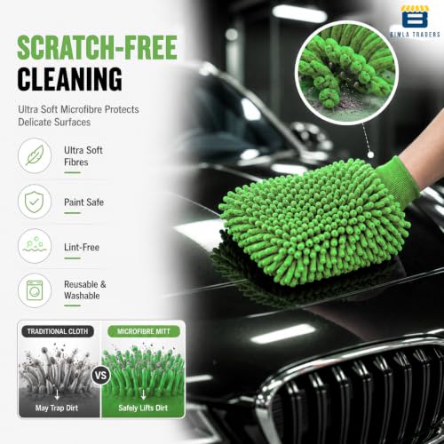 Image of Btag Microfibre Double Sided Wash Mitt Cleaning Gloves | Regular Quality | Super Absorbent | Extra Large | 4 pc Pack | Green