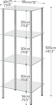 Amazon｜HOOBRO(フーブロ) ガラス棚 4段 スタンディングシェルフ