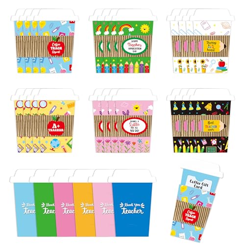ANGOLIO 12 Teacher Appreciation Coffee Gift Card Holders, Practical Teachers's Day Cup Envelopes are well-made for a Note Cash, Unique Thank You Greeting Cards for Educators Graduations Back to School