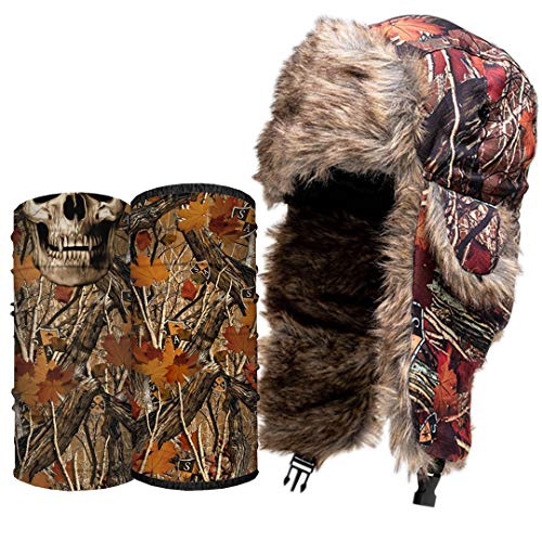 S A Frost Pack - 1 SA Co Forest Camo Trapper Hat, 1 Forest Camo Thermal Fleece Face Shield, 1 Forest Camo Skull UV Face Shield (Forest Camo Frost)
