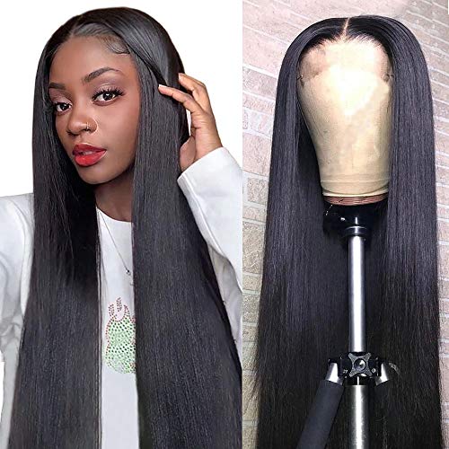 Mariska 4X4 Lace Front Wigs Human Hair Pre Plucked Brazilian Straight Human Hair Lace Closure Wigs for Black Women 150% Density Middle Part Human Hair Wigs (20inch, 4X4 lace closure wig)