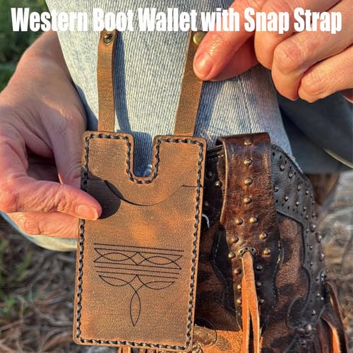 Western Boot Wallet with Snap Strap, Leather Boot Credit Card Holder for Women, Small Wallet with Snap Fastening (1pcs Tawny)2