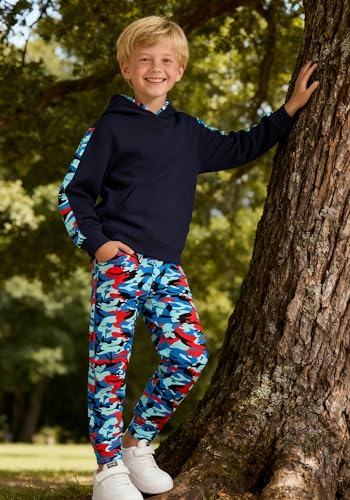 Image of KIDLAGA Toddler Boy Clothes Long Sleeve Hoodie Sweatsuits Tops and Pants Boys Fall Winter Color Block Outfits Set 5-12 Years