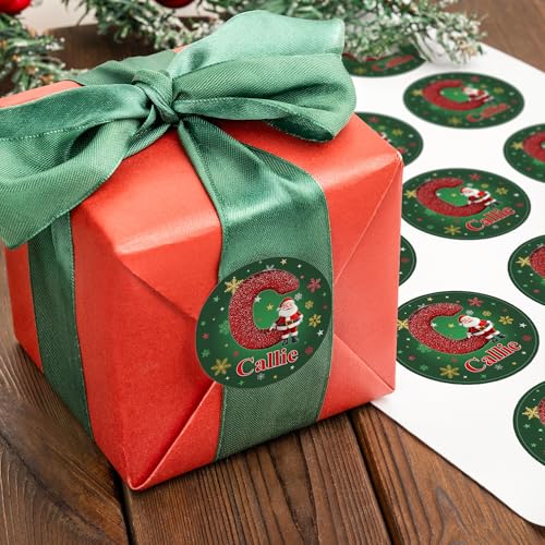 Image of Personalized Christmas Stickers - Custom Name Waterproof Christmas Gift Tags for Gift Box Xmas Holiday Decorations Party Favors - 30 Stickers (Santa Claus Initial)