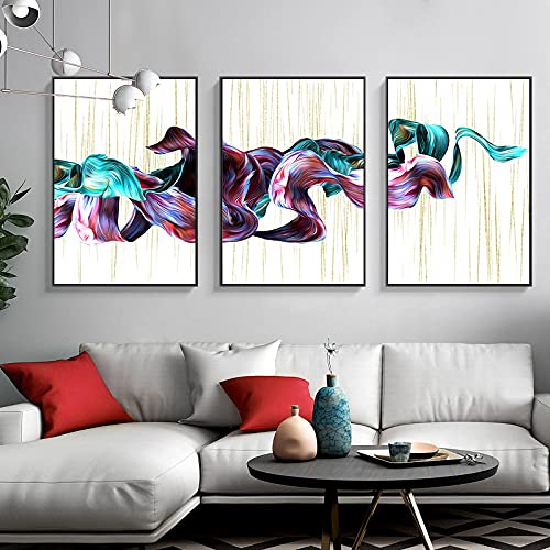 Impression toile abstraite bleu or triptyque mural 50x75cm - 3