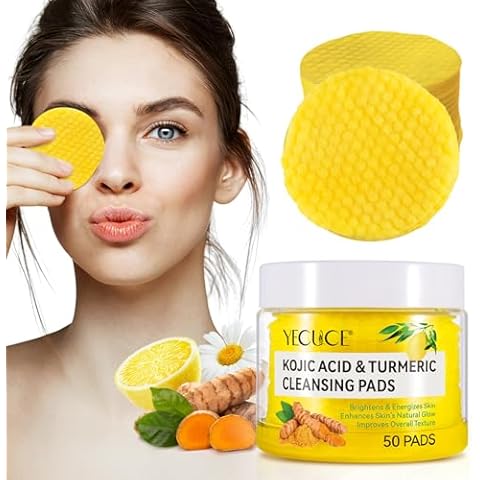 Kojic Turmeric Cleansing Pads-50pcs Turmeric Deep Cleansing Pads,Exfoliating Face Scrub Pads for Oil Makeup Dead Skin Clogged Pores -Alcohol-Free-Gently clean Cover