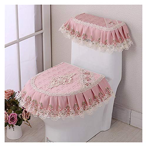 WAYYQX Toile Sitzbezug Pads Europäischer Toilettensitzbezug Spitze Sitz WC U-förmiges dreiteiliges Set Toilettensitz…
