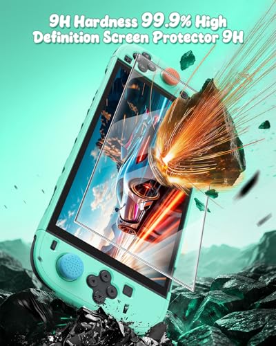 Image of Switch 2 Cover Case&Screen Protector, FYOUNG Dockable Shell for Nintendo 2 | Cute Case, Color‑Matched for Joycon 2 Light Green Controller, 9H Tempered Glass, Hard Protective Case, Split Design