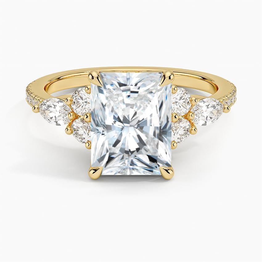 Miniatura 4 de IGI 3.56 Carat White Radiant Excellent Cut Four Claw Prongs Lab Created Diamond Engagement Ring With Side Marquise and Round Lab Diamonds In 14k