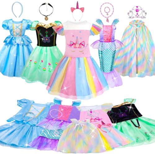 Meland Princess Dress Up for Girls - Dress Up Clothes for Little Girls with Cape, Princess Toys for Girls Age 3,4,5,6 Year Old, Christmas Birthday Gift for Toddler Girls Halloween Role Play