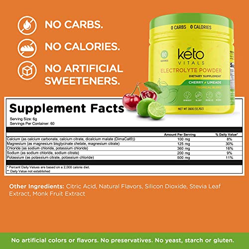 Image of Keto Vitals Electrolytes Powder | Keto-Friendly Electrolytes with Potassium, Magnesium, Sodium, Calcium | Keto Electrolytes Supplement Energy Drink Mix | Sugar-Free, Zero Calories, Zero Carbs