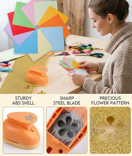 Image of 101 Pcs Stamp Puncher and Origami Paper, Postage Stamp Punch, Paper Punch Tool Set for DIY Scrapbooking and Craft Projects (orange)