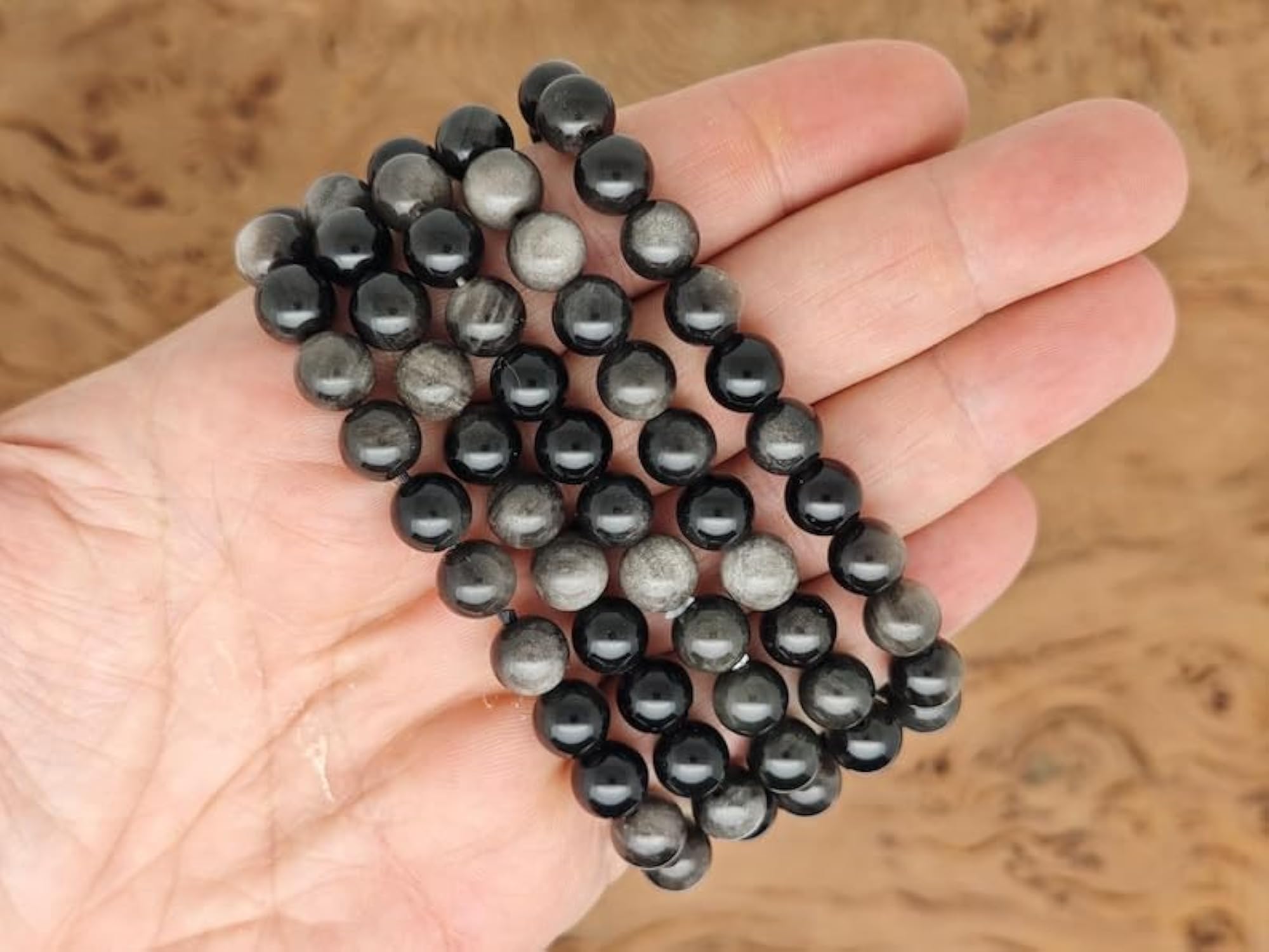 Natural Silver Sheen Obsidian Stretchable Bracelet, Unisex