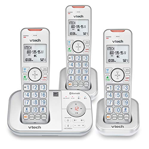 VTech VS112-37 DECT 6.0 Bluetooth 3 Handset Cordless Phone for Home with Answering Machine, Call Blocking, Caller ID, Intercom and Connect to Cell (Silver & White) (Renewed)