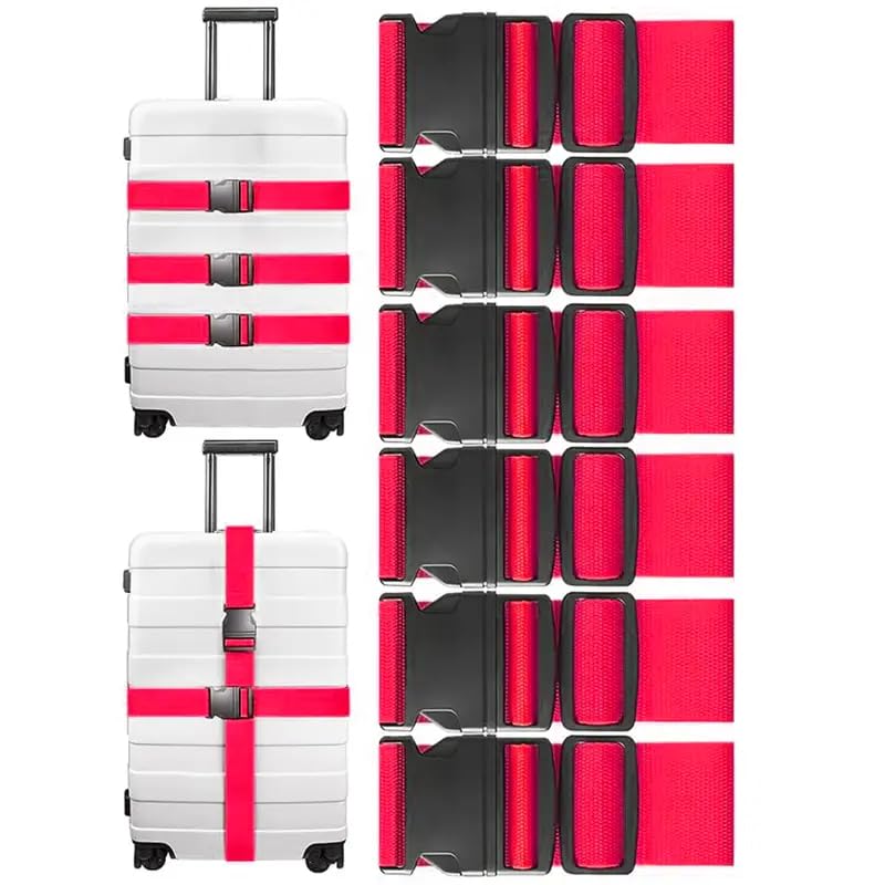BASRI Luggage Belt Suitcase Strap - Pack of 6 | Heavy Duty Material | Adjustable Travel Belt for Suitcase | Fits to luggages | Protect Your Belongings (Red)-image-35