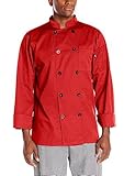 Dickies Men's Paolo Classic Chef Coat Basic Long Sleeve with Pearl Buttons, Red, Large