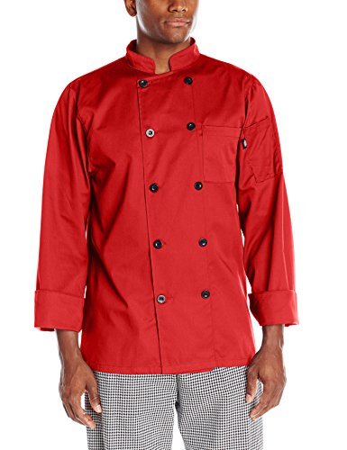 Dickies Men's Paolo Classic Chef Coat. Basic Long Sleeve with Pearl Buttons, Red, Large